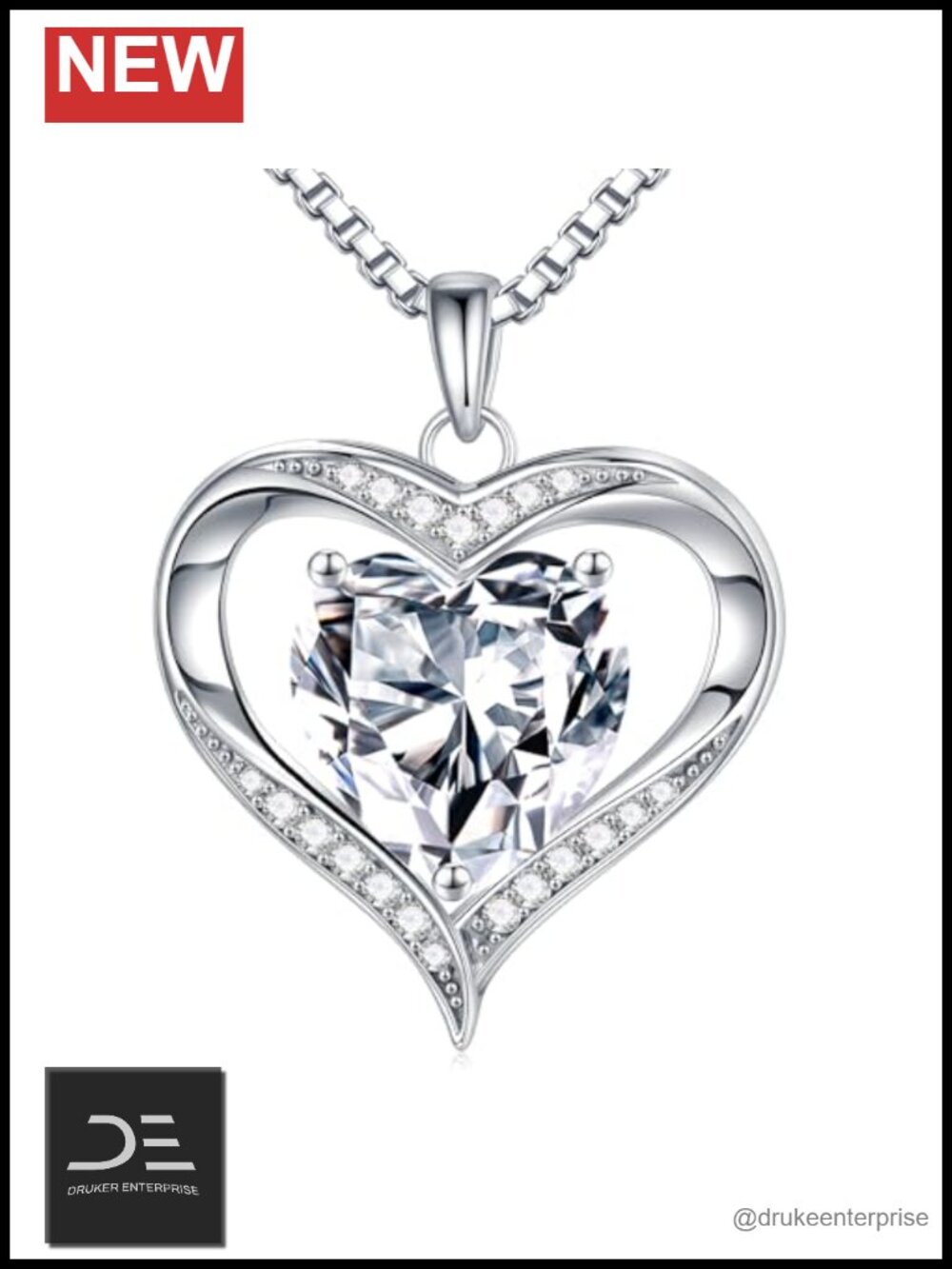 1-3ct Heart Pendant Moissanite Necklace 925 Sterling Silver Box Chain Lobster